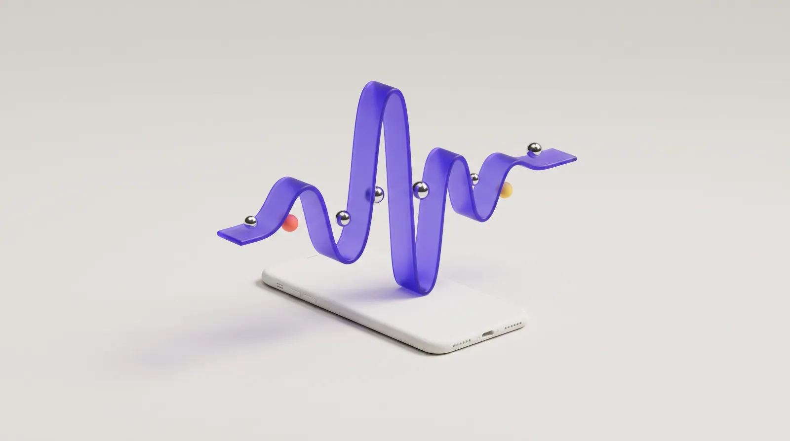 A violet glass waveform rising out of a smartphone